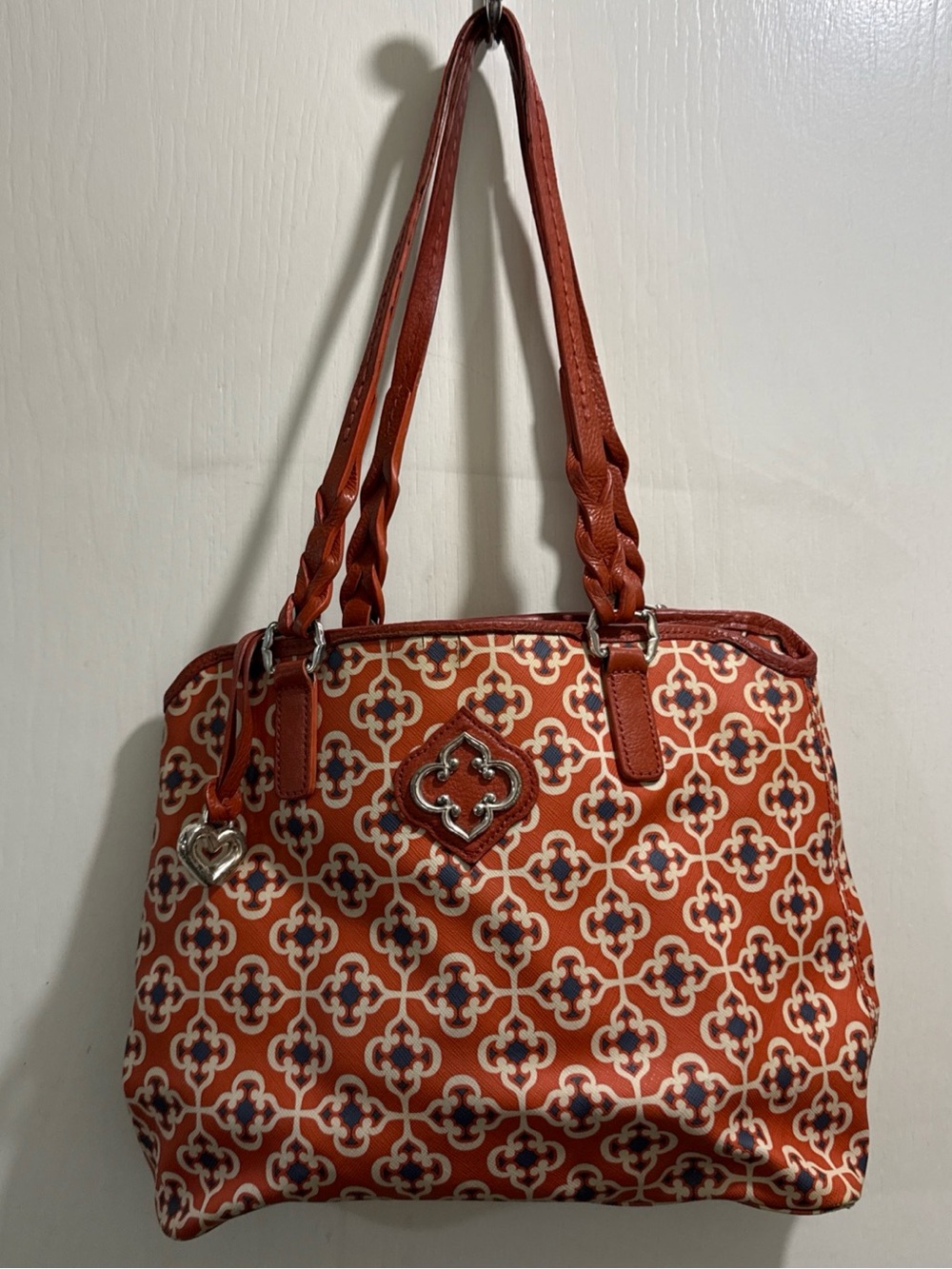 Brighton Orange Patterned Tote with Braided Straps